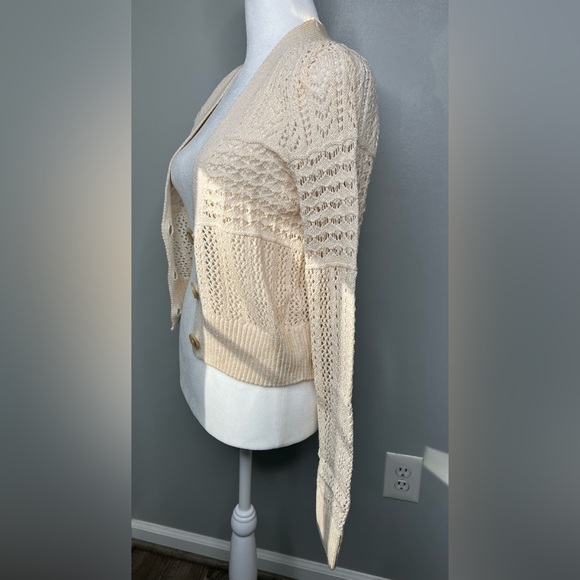 Anthropologie Beige Open-Knit Button Cardigan Sweater Womens Size XS - Picture 5 of 17